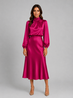 Satin High Neck Midi Dress