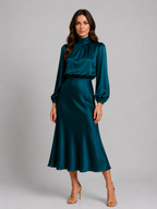 Satin High Neck Midi Dress