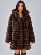 Hooded Faux Fur Coat – Plush Panelled Winter Jacket
