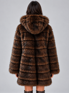 Hooded Faux Fur Coat – Plush Panelled Winter Jacket