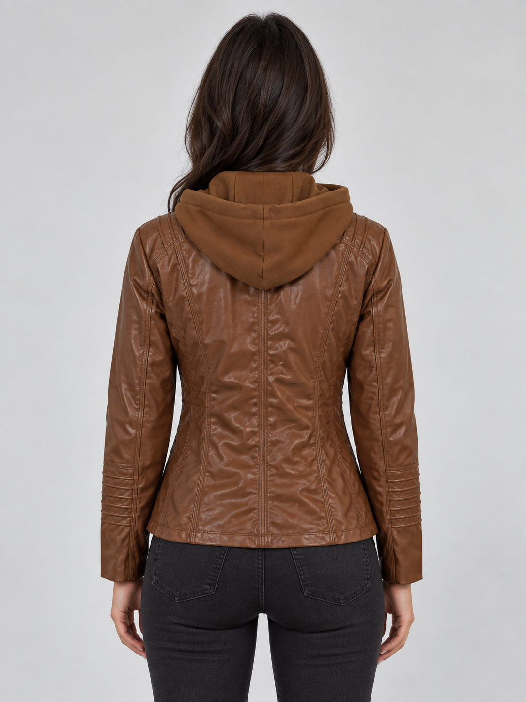 Hooded Leather Biker Jacket – Fitted Zip-Up Coat