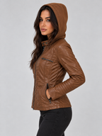 Hooded Leather Biker Jacket – Fitted Zip-Up Coat