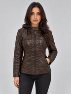 Hooded Leather Biker Jacket – Fitted Zip-Up Coat