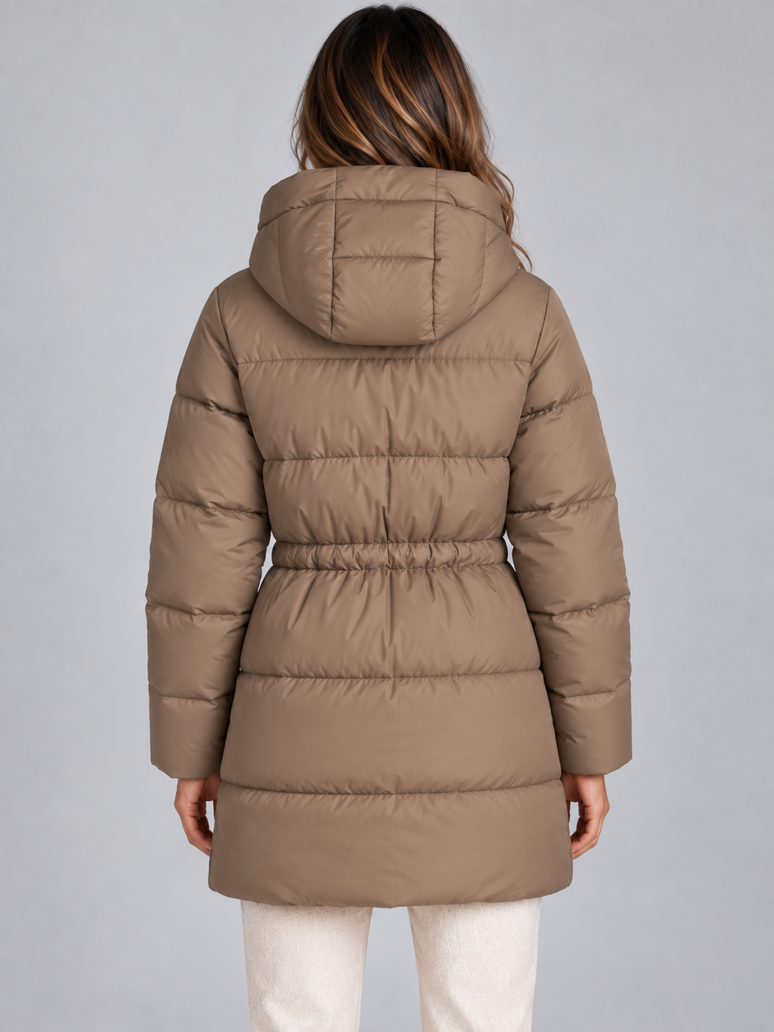 Hooded Puffer Jacket – Drawstring Waist Quilted Winter Coat