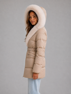 Hooded Puffer Jacket – Faux Fur Trim Belted Winter Coat