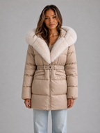 Hooded Puffer Jacket – Faux Fur Trim Belted Winter Coat