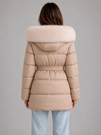 Hooded Puffer Jacket – Faux Fur Trim Belted Winter Coat