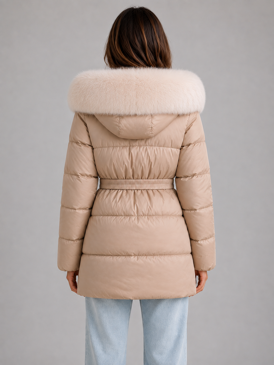 Hooded Puffer Jacket – Faux Fur Trim Belted Winter Coat