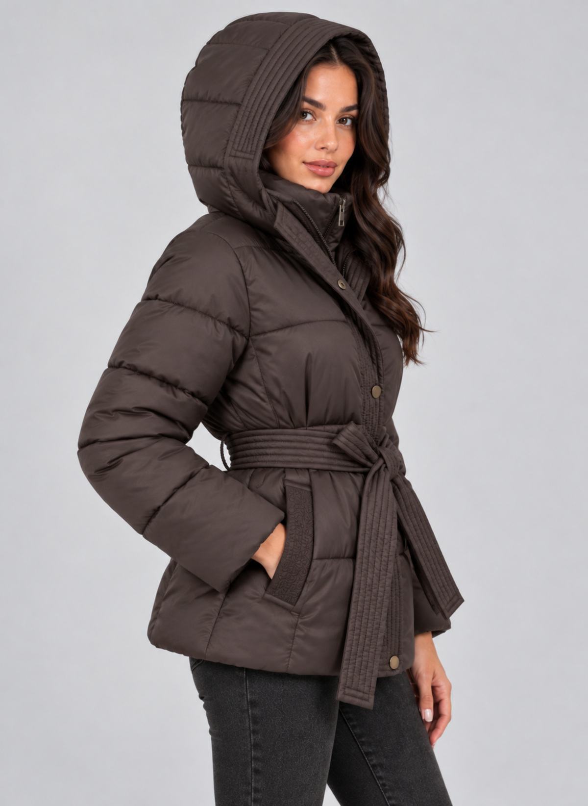 Hooded Puffer Jacket – Quilted Belted Winter Coat