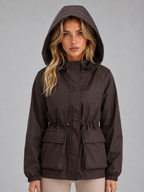 Hooded Rain Jacket – Water & Wind Resistant Drawstring Coat