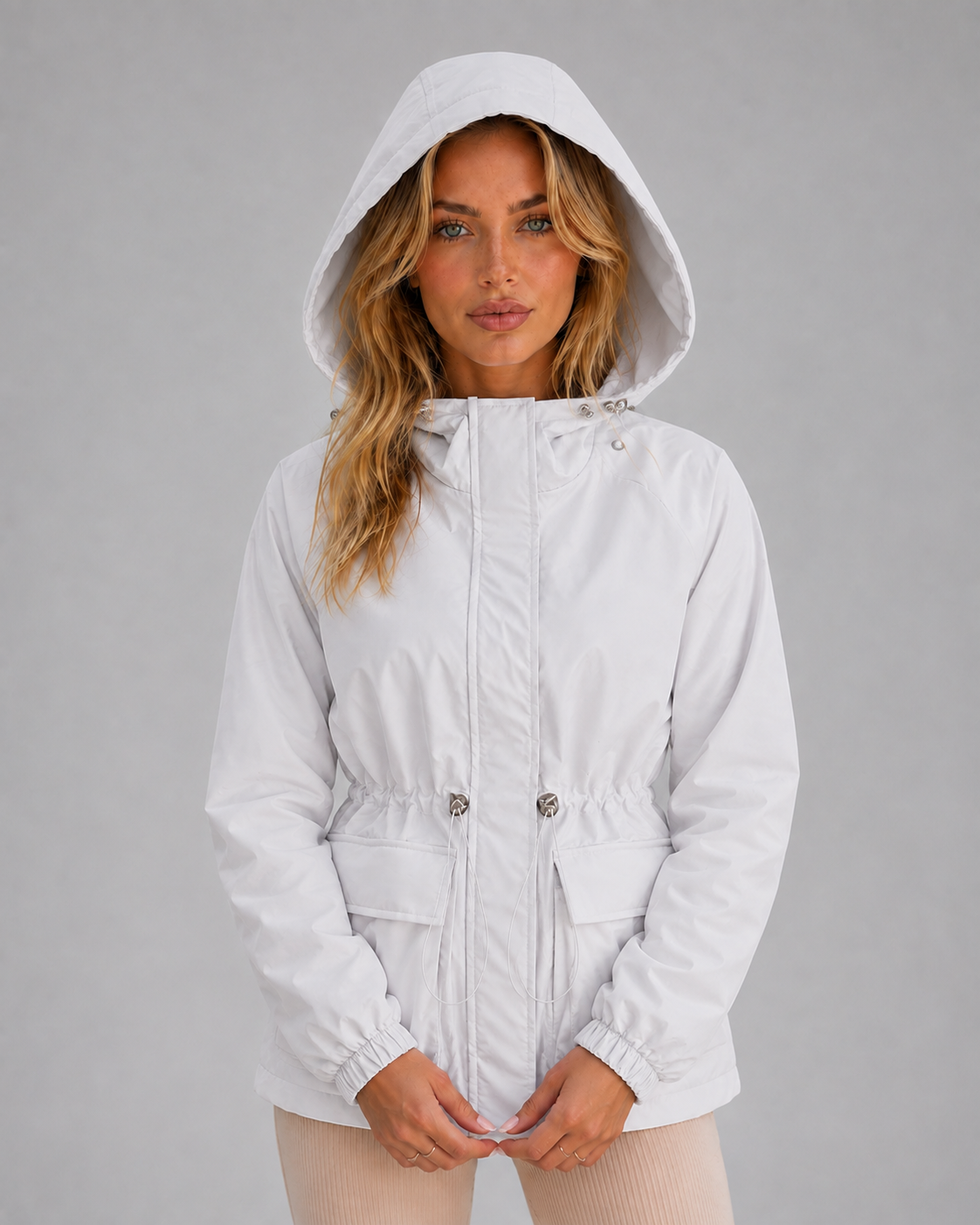 Hooded Rain Jacket – Water & Wind Resistant Drawstring Coat