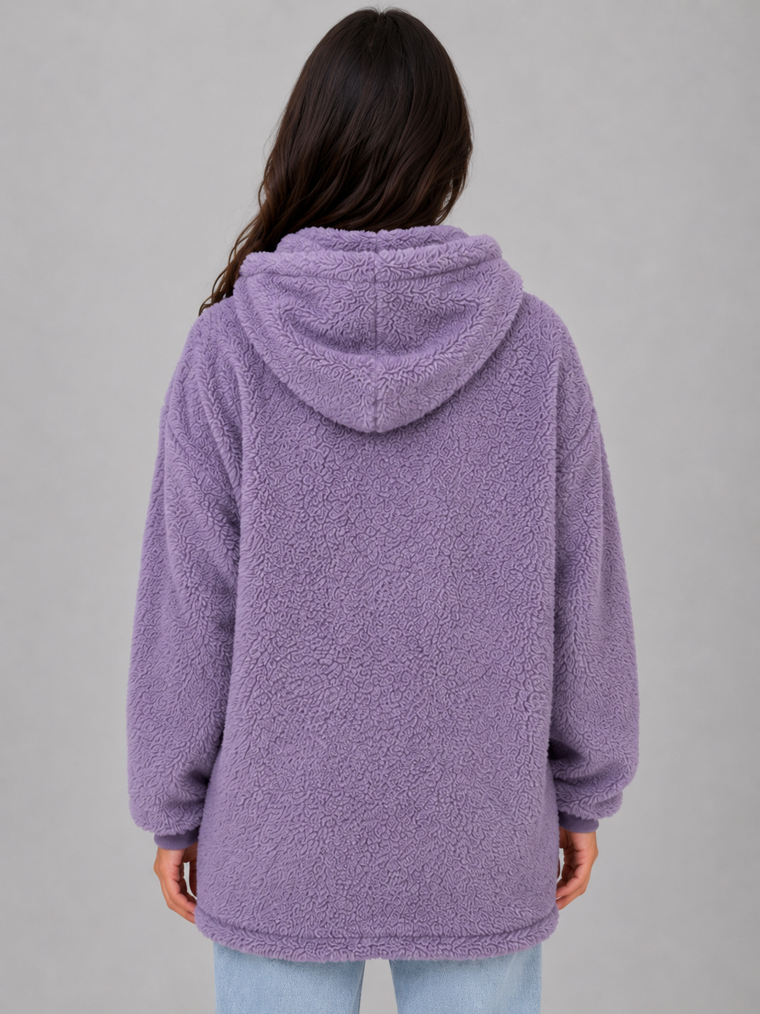 Hooded Teddy Cardigan with Pockets – Longline Zip Plush Jacket