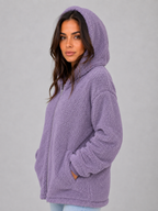 Hooded Teddy Cardigan with Pockets – Longline Zip Plush Jacket