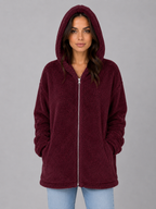 Hooded Teddy Cardigan with Pockets – Longline Zip Plush Jacket