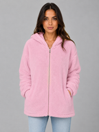 Hooded Teddy Cardigan with Pockets – Longline Zip Plush Jacket