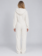 Hooded Teddy Fleece Jumpsuit – Full Zip Fluffy Lounge Onesie