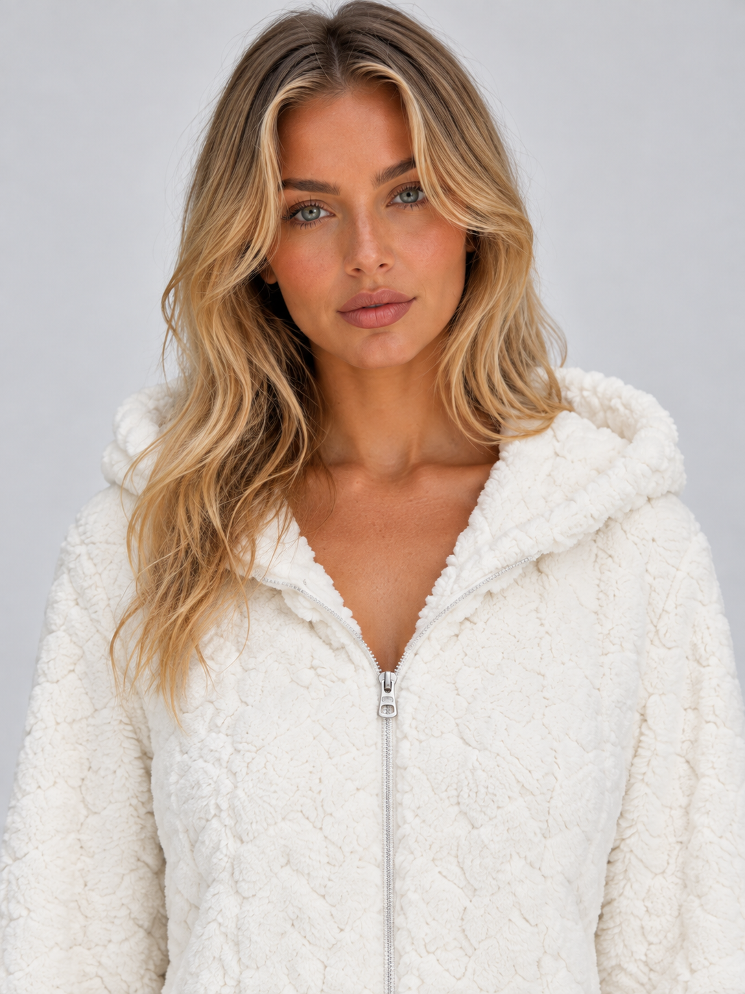 Hooded Teddy Fleece Jumpsuit – Full Zip Fluffy Lounge Onesie