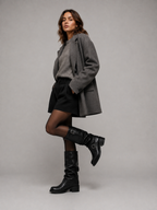 Knee-High Biker Boots – Buckle Detail Low Heel Boots