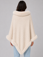 Knitted Cape Coat – Faux Fur Trim Poncho
