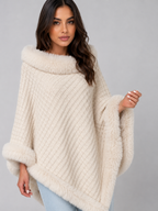 Knitted Cape Coat – Faux Fur Trim Poncho
