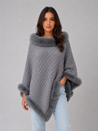 Knitted Cape Coat – Faux Fur Trim Poncho