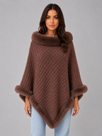 Knitted Cape Coat – Faux Fur Trim Poncho