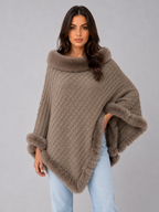 Knitted Cape Coat – Faux Fur Trim Poncho