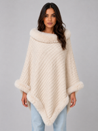 Knitted Cape Coat – Faux Fur Trim Poncho