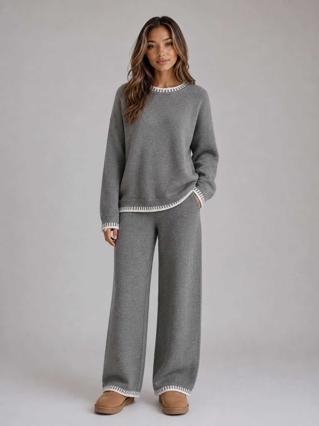 Knitted Co-Ord Set – Relaxed Jumper & Wide Leg Trousers