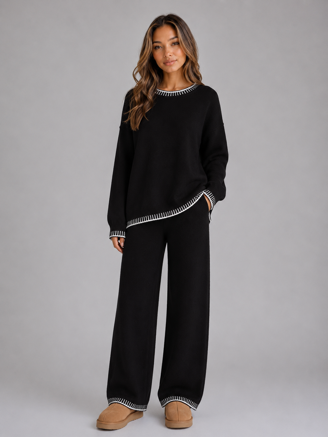 Knitted Co-Ord Set – Relaxed Jumper & Wide Leg Trousers