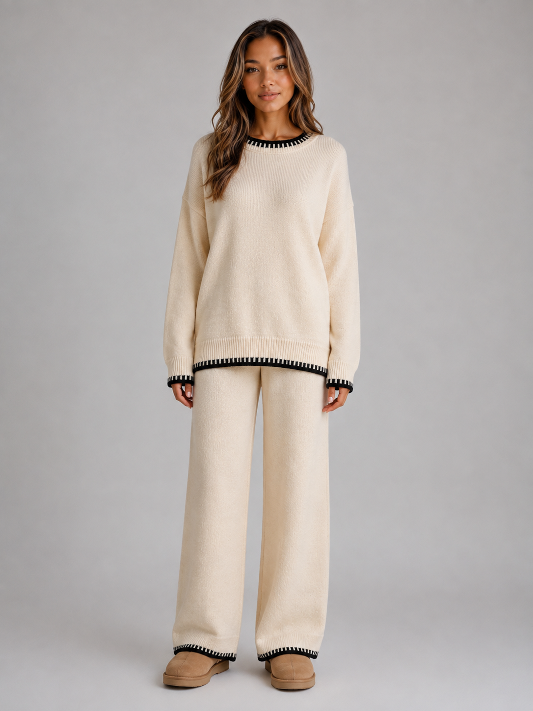 Knitted Co-Ord Set – Relaxed Jumper & Wide Leg Trousers