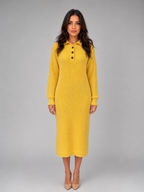 Knitted Jumper Midi Dress – Long Sleeve Polo Button Neck