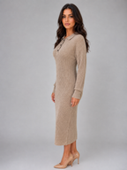 Knitted Jumper Midi Dress – Long Sleeve Polo Button Neck