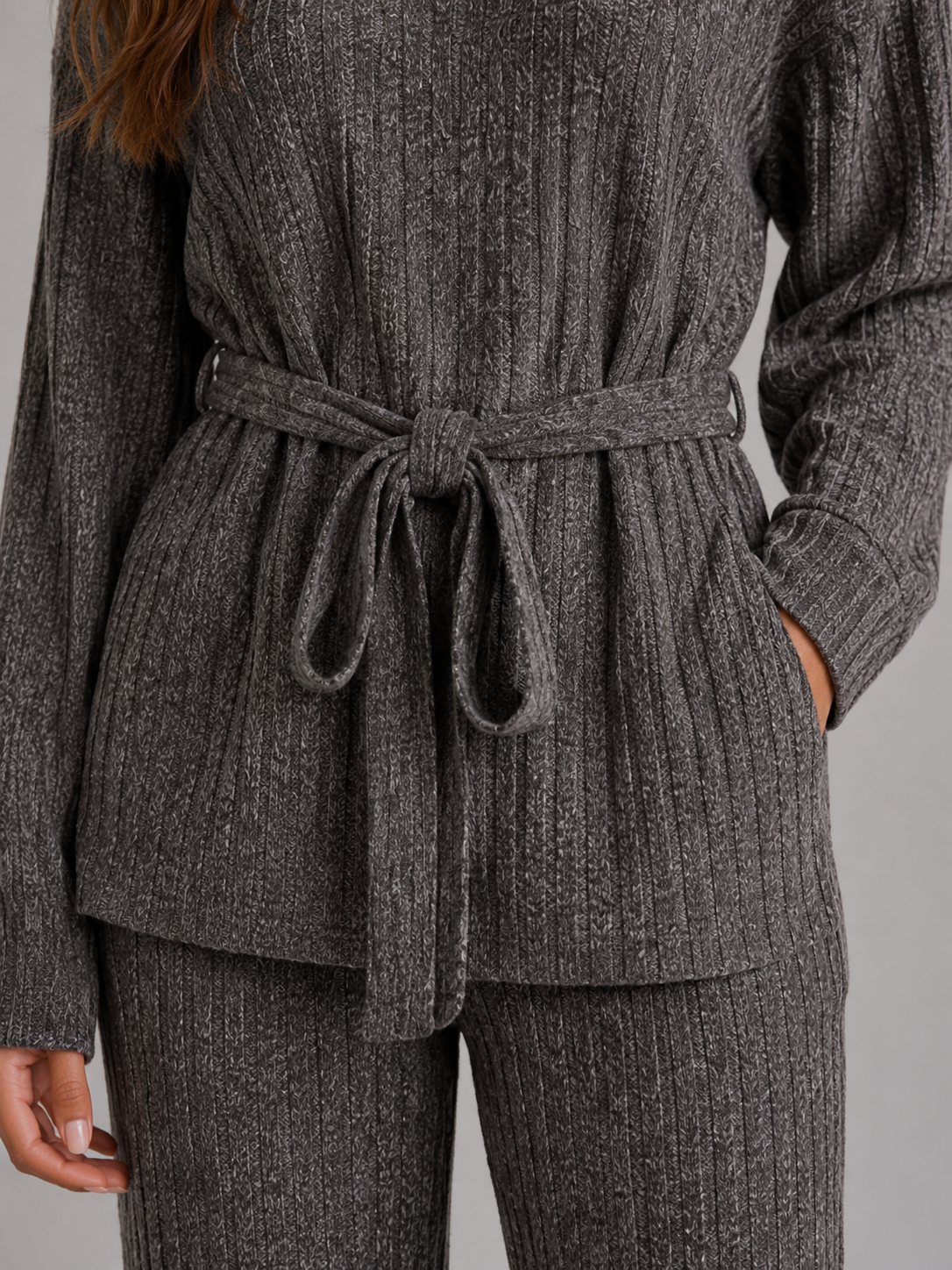 Knitted Two-Piece Set – Roll Neck Jumper & Wide Leg Trousers Outfit