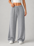 Knitted Wide Leg Trousers – High Waist Drawstring Pants