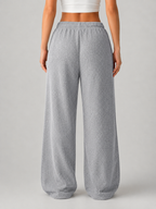 Knitted Wide Leg Trousers – High Waist Drawstring Pants