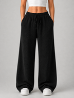 Knitted Wide Leg Trousers – High Waist Drawstring Pants