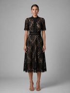 High Neck Lace Midi Dress