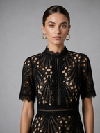 High Neck Lace Midi Dress