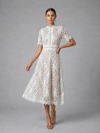 High Neck Lace Midi Dress