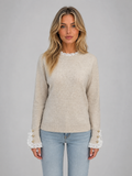Lace Trim Knitted Jumper – Crew Neck Long Sleeve Top