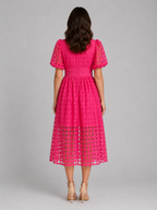 Lattice Puff Sleeve Midi Dress