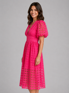 Lattice Puff Sleeve Midi Dress