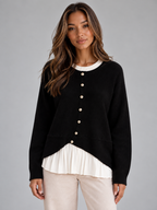 Layered Knit Cardigan – Button Front Pleated Hem Jumper
