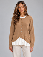 Layered Knit Cardigan – Button Front Pleated Hem Jumper