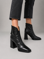 Leather Block Heel Ankle Boots