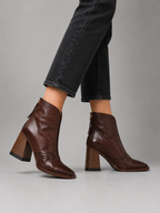Leather Block Heel Ankle Boots