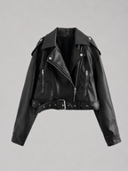 Leather Look Biker Jacket – Relaxed Fit Belted Moto Style