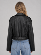 Leather Look Biker Jacket – Relaxed Fit Belted Moto Style