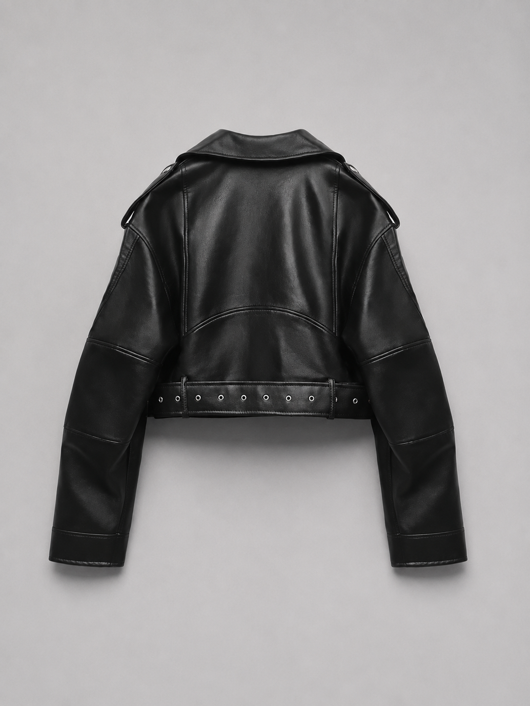 Leather Look Biker Jacket – Relaxed Fit Belted Moto Style